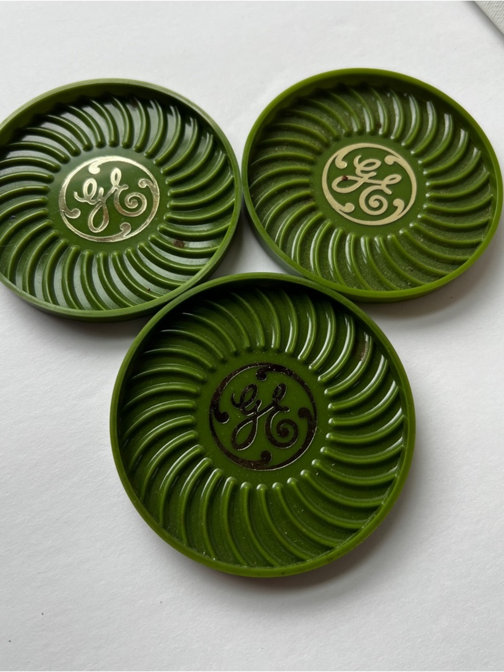 General Electric Green Vintage Plastic Coasters - Set of 3